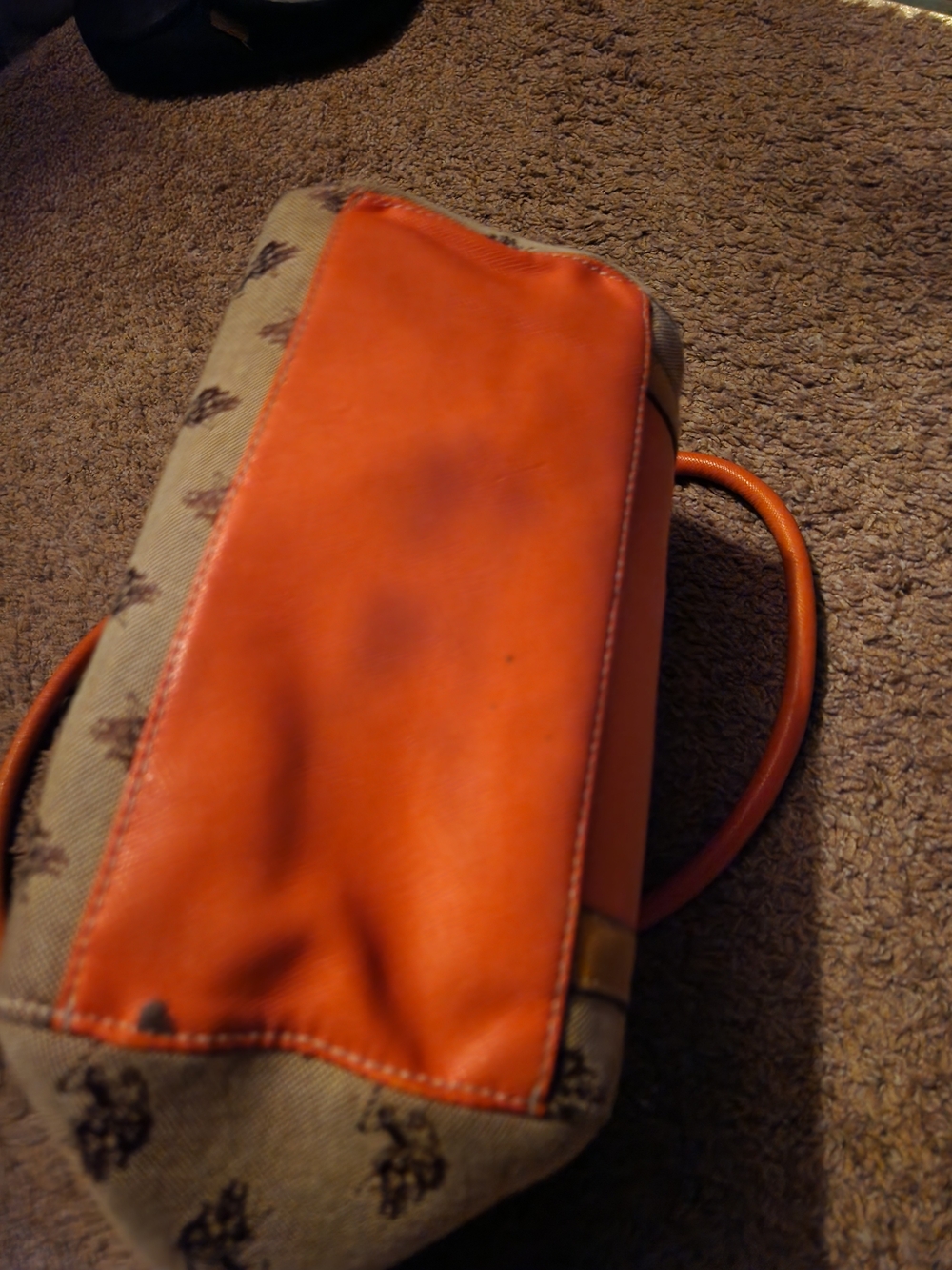 U.S. Polo Assn. Beige Canvas Satchel with Orange and Purple Accents - Picture 2 of 6